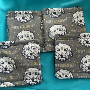 Dog goldendoodle theme coasters gray print